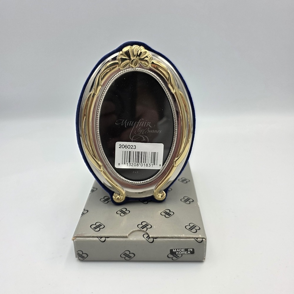 Vtg Mayfair Burnes Oval Silverplate Brass Bow Footed PictureFrame 4.5 x 3.25 NEW